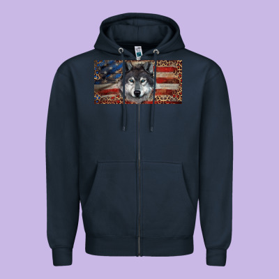 Zipper Hoodie Wolf with american flag and leopard