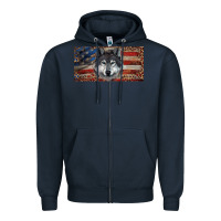 Navy Wolf with american flag and leopard Zipper Hoodie - RanaPortraitStore