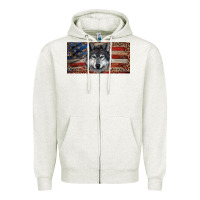 Oatmeal Heather Wolf with american flag and leopard Zipper Hoodie - RanaPortraitStore