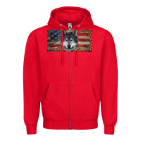 Red Wolf with american flag and leopard Zipper Hoodie - RanaPortraitStore