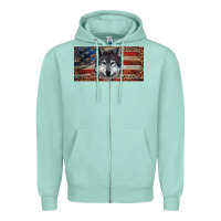 Seafoam Wolf with american flag and leopard Zipper Hoodie - RanaPortraitStore