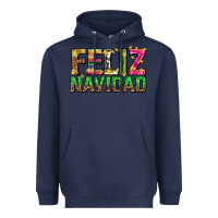 Navy feliz navidad with pattern Heavyweight Hoodie - texasbilliewilder