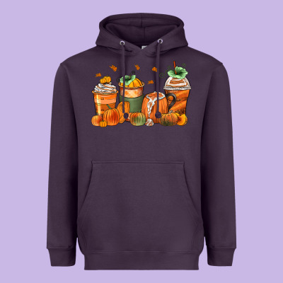 Pumpkins Coffee Cups Heavyweight Hoodie Designed By Zillion Design Studio