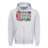 Heather Grey just a small town girl cowgirl boots Zipper Hoodie - texasbilliewilder