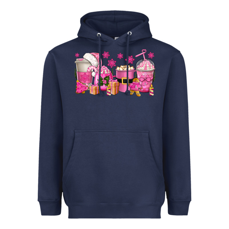 Pink Christmas Coffee Cups Heavyweight Hoodie by texasbilliewilder | Teevron
