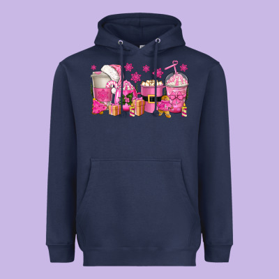 Pink Christmas Coffee Cups Heavyweight Hoodie Designed By Texasbilliewilder