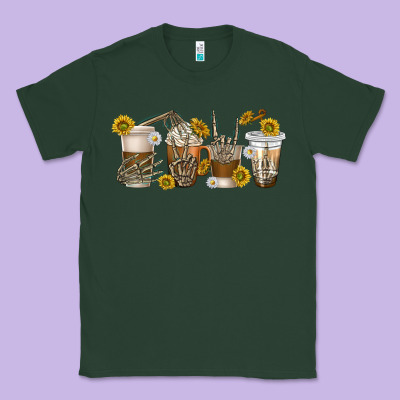 Classic Tee skeleton hands coffee cups