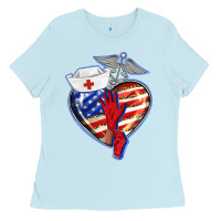 Baby Blue patriotic nurse love Ladies Tee - BarkalooDesign