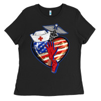 Black patriotic nurse love Ladies Tee - BarkalooDesign