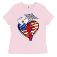 Bubblegum Pink patriotic nurse love Ladies Tee - BarkalooDesign