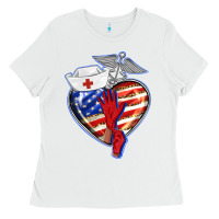 White patriotic nurse love Ladies Tee - BarkalooDesign