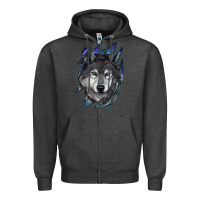 Charcoal Heather Wolf scratch mark Zipper Hoodie - RanaPortraitStore