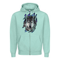 Seafoam Wolf scratch mark Zipper Hoodie - RanaPortraitStore
