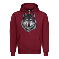 Burgundy Wolf Zipper Hoodie - RanaPortraitStore