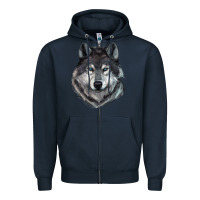 Navy Wolf Zipper Hoodie - RanaPortraitStore