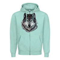 Seafoam Wolf Zipper Hoodie - RanaPortraitStore