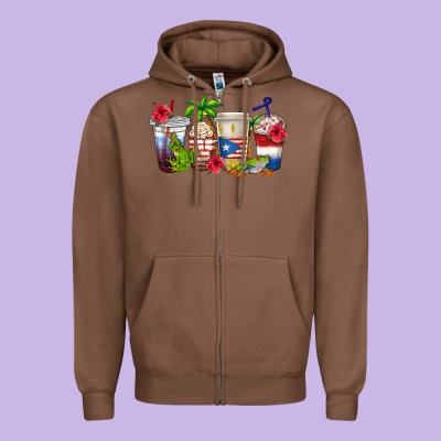 Puerto Rico Coffee Cups Zipper Hoodie Designed By Texasbilliewilder