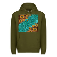 Army Green Tooled Leather And Sunflowers Premium Hoodie - Jasminsmagicworld