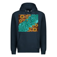 Navy Tooled Leather And Sunflowers Premium Hoodie - Jasminsmagicworld