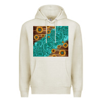 Oatmeal Heather Tooled Leather And Sunflowers Premium Hoodie - Jasminsmagicworld