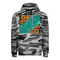 Slate Camo Tooled Leather And Sunflowers Premium Hoodie - Jasminsmagicworld