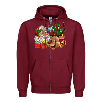 Burgundy santa and reindeer Zipper Hoodie - Zillion Design Studio