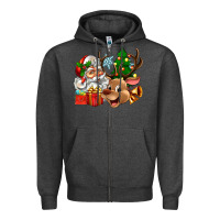 Charcoal Heather santa and reindeer Zipper Hoodie - Zillion Design Studio
