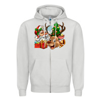 Dove Grey santa and reindeer Zipper Hoodie - Zillion Design Studio