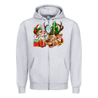 Heather Grey santa and reindeer Zipper Hoodie - Zillion Design Studio