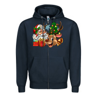 Navy santa and reindeer Zipper Hoodie - Zillion Design Studio