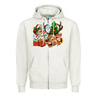 Oatmeal Heather santa and reindeer Zipper Hoodie - Zillion Design Studio