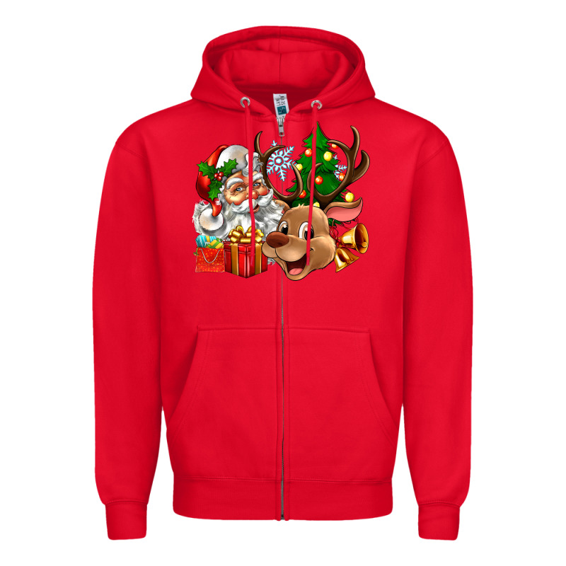 Santa And Reindeer Zipper Hoodie by Zillion Design Studio | Teevron