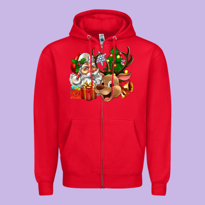 Santa And Reindeer Zipper Hoodie Designed By Zillion Design Studio