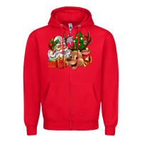 Red santa and reindeer Zipper Hoodie - Zillion Design Studio