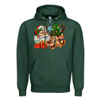 Sports Green santa and reindeer Zipper Hoodie - Zillion Design Studio