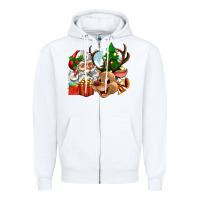 White santa and reindeer Zipper Hoodie - Zillion Design Studio