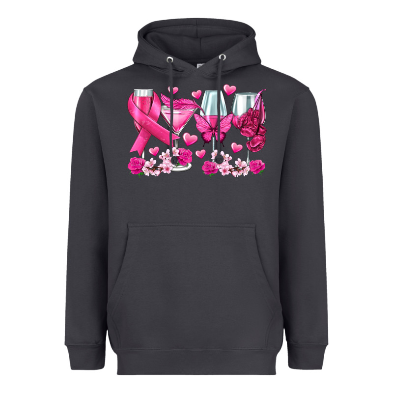 Breast Cancer Wine Glasses Heavyweight Hoodie by texasbilliewilder | Teevron
