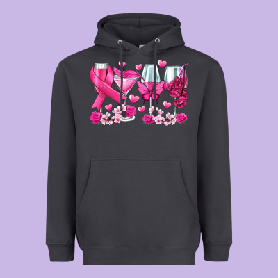 Breast Cancer Wine Glasses Heavyweight Hoodie Designed By Texasbilliewilder