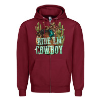 Burgundy ride em cowboy Zipper Hoodie - texasbilliewilder