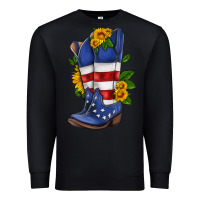 American Cowboy Boot With Sunflower Premium Sweatshirt | Teevron