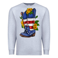 Heather Grey american cowboy boot with sunflower Premium Sweatshirt - HRA Design Shop