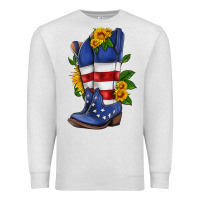 Oatmeal Heather american cowboy boot with sunflower Premium Sweatshirt - HRA Design Shop