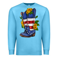 Ocean Blue american cowboy boot with sunflower Premium Sweatshirt - HRA Design Shop