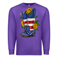 Purple american cowboy boot with sunflower Premium Sweatshirt - HRA Design Shop