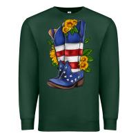 Sports Green american cowboy boot with sunflower Premium Sweatshirt - HRA Design Shop