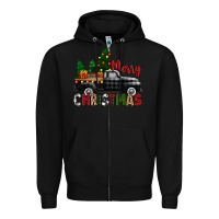Black merry christmas with black truck Zipper Hoodie - Zillion Design Studio