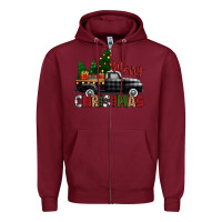 Burgundy merry christmas with black truck Zipper Hoodie - Zillion Design Studio