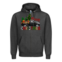 Charcoal Heather merry christmas with black truck Zipper Hoodie - Zillion Design Studio