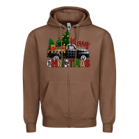 Chestnut merry christmas with black truck Zipper Hoodie - Zillion Design Studio