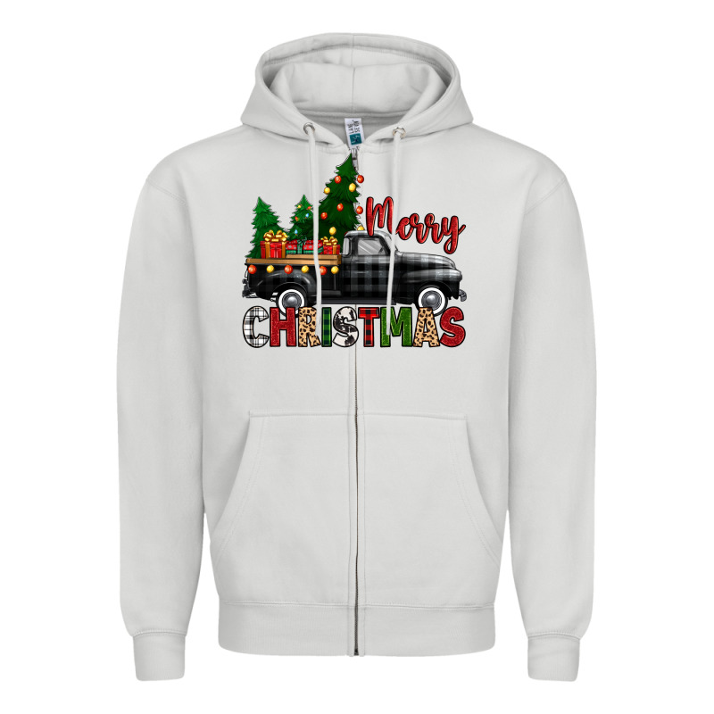 Merry Christmas With Black Truck Zipper Hoodie by Zillion Design Studio | Teevron